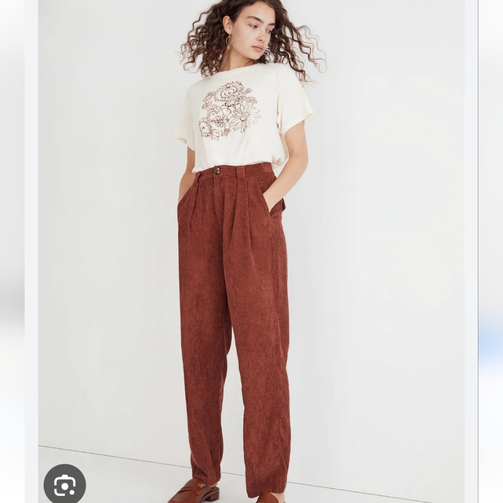Madewell Corduroy High Rise Tapered Leg Pants Red Brick Brown 10 NWT